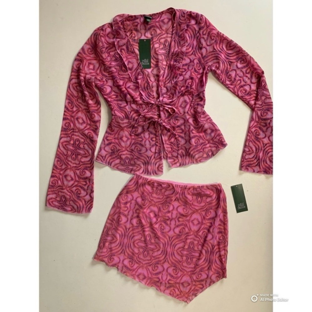 Wild Fable Size XS 2-Piece Set Sheer Top + Mini Skirt Pink Geo Dot NWT